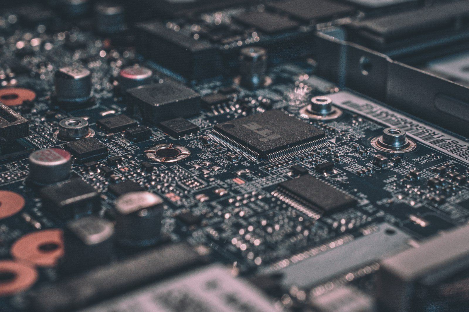 Close-up of a populated electronic circuit board